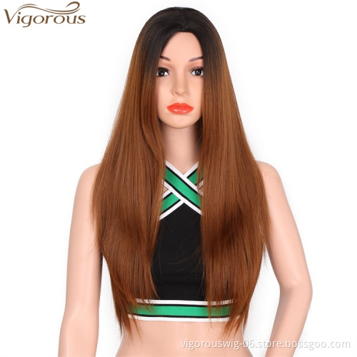 Vigorous Long Silky Straight Synthetic Wigs Middle Part Gray Color Wig For Black White Women Heat Resistant Fiber Cosplay Wigs